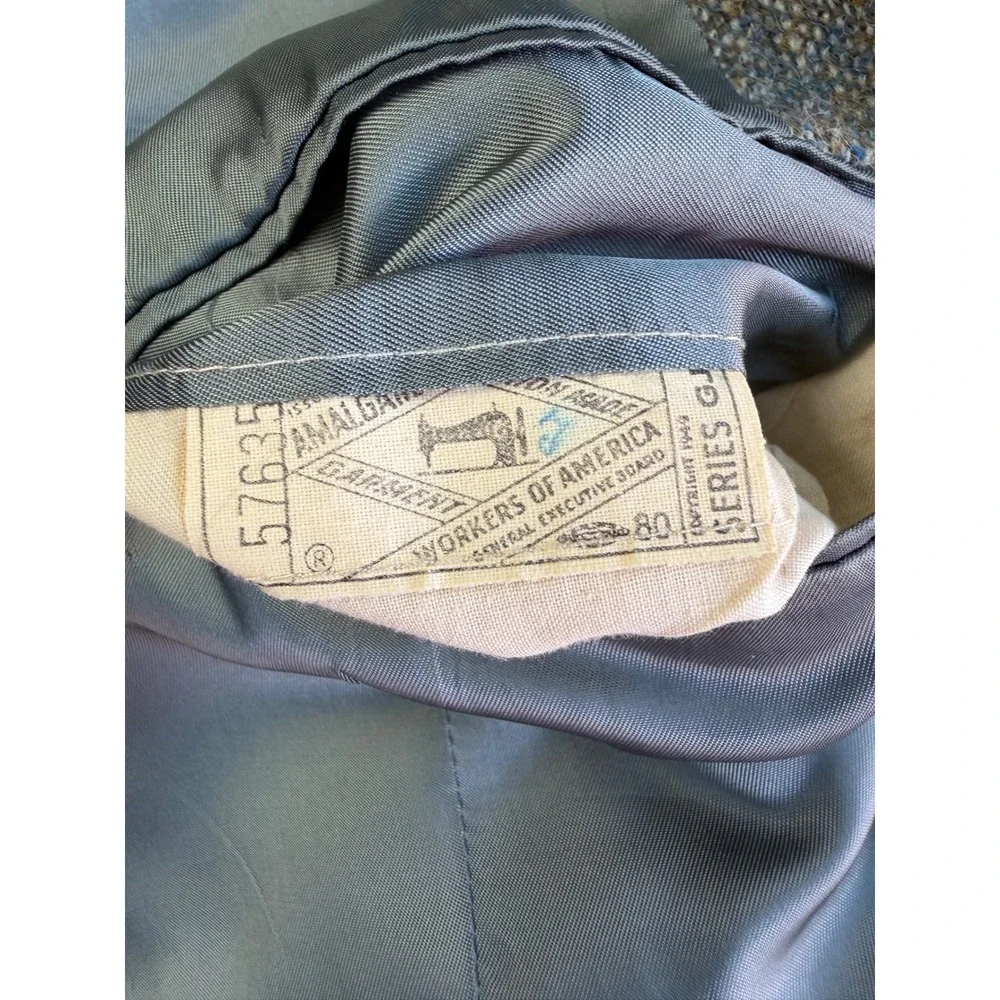 Southwick Vintage Wool Tweed Suit Grey Blue 40R 33W 2pc Blazer Cuffed Pants USA